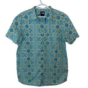 The North Face‎ Geometric Print Button-Down Shirt Summer Casual Blue Size Large